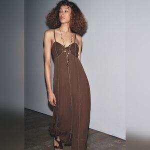 Zara Brown Spaghetti Strap Dress